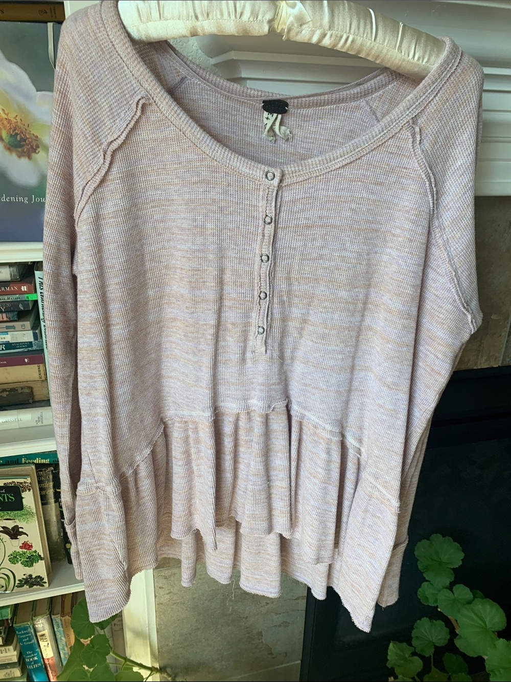 We The Free cotton blush gauze henley tunic with hi low ruffle hem